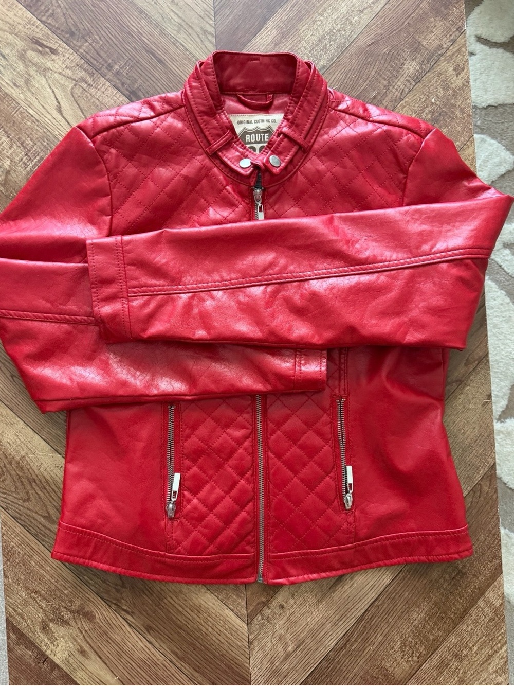 Route 66 Women's Bright Red Quilted Faux Leather Moto Jacket
